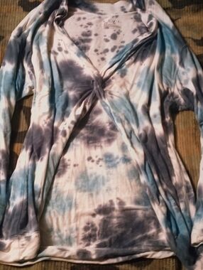 Livi Active Blue & White Tie-Dye Knot Front Long Sleeve Top